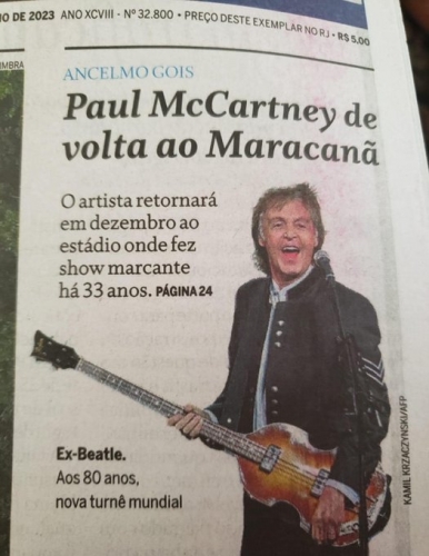 ブラジルのO Globo紙の表紙はポール・マッカートニー！公演を示唆する。