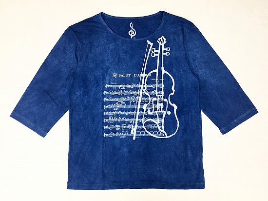 藍染七分袖Tシャツバイオリン柄20230530