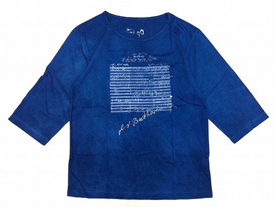 藍染七分袖Tシャツ第九楽譜柄20230530